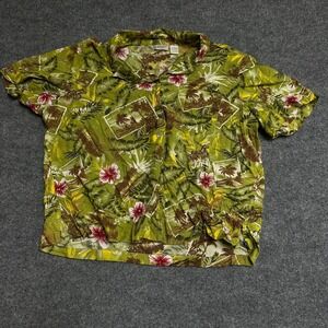 Erika Woman Button Up Shirt Womens 2X Green Tropical Jungle Cotton Viscose Aloha